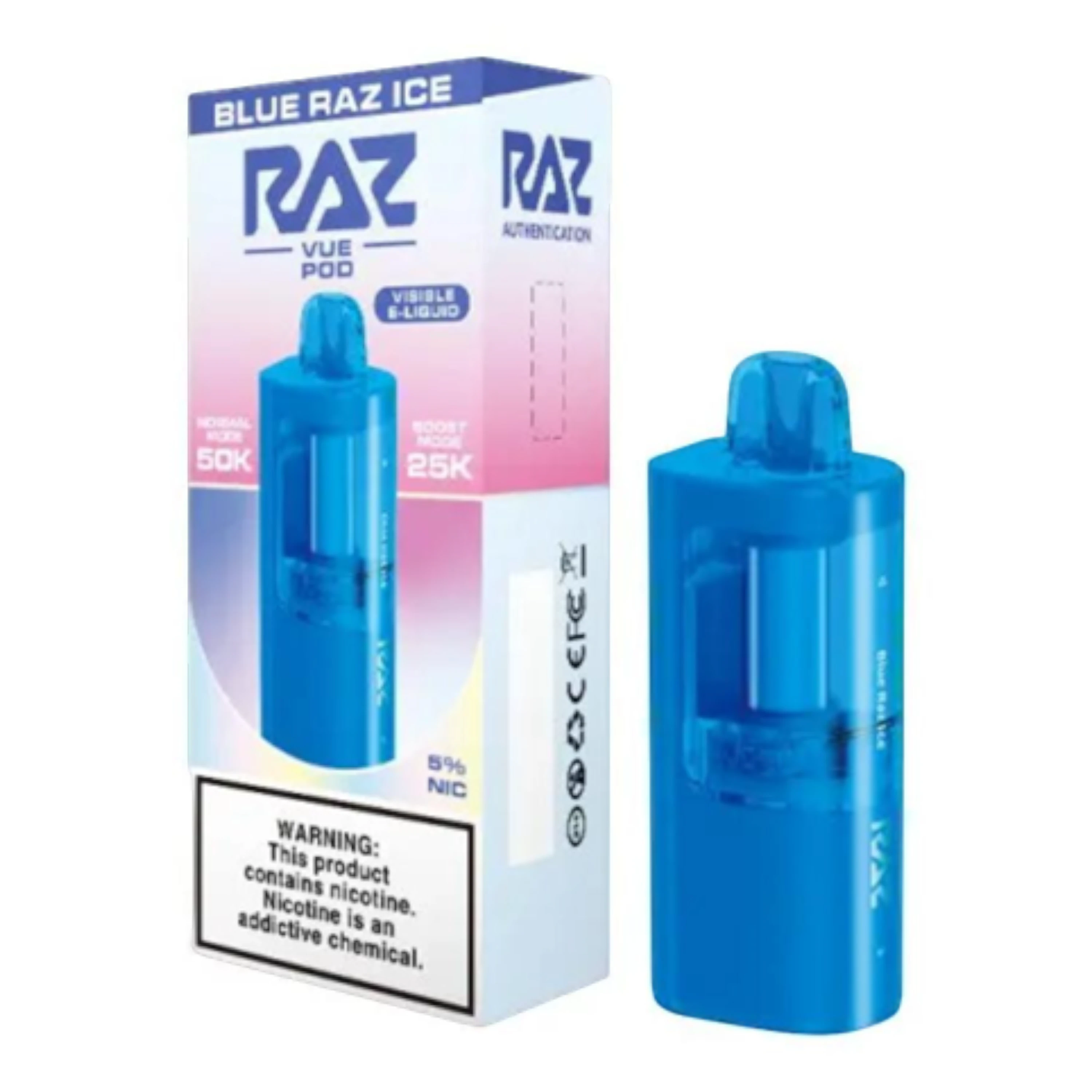 RAZ VUE POD 50K • BLUE RAZ ICE - RAZ VUE POD 50K BLUE RAZ ICE